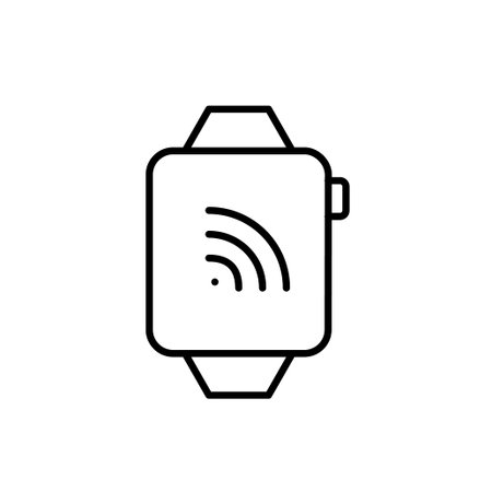 Smart watch with wi-fi symbol on it. Mobile device connectivity and real time updates. Pixel perfect, editable stroke vector iconのイラスト素材