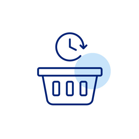 Shopping cart and clock. Time-limited offers, last minute shopping. Pixel perfect, editable stroke vector iconのイラスト素材