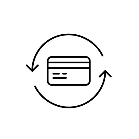 Credit card in refresh arrows. Balance update, recurring payments or subscription renewal. Pixel perfect, editable stroke vector iconのイラスト素材