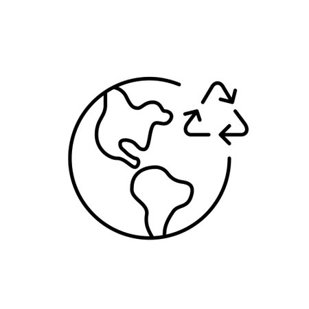 Earth and recycling symbols. Environmental responsibility and conservation, sustainable living. Pixel perfect, editable stroke vector iconのイラスト素材