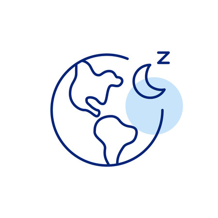 Earth, moon and sleeping symbols. Night time activities. Pixel perfect, editable stroke iconのイラスト素材