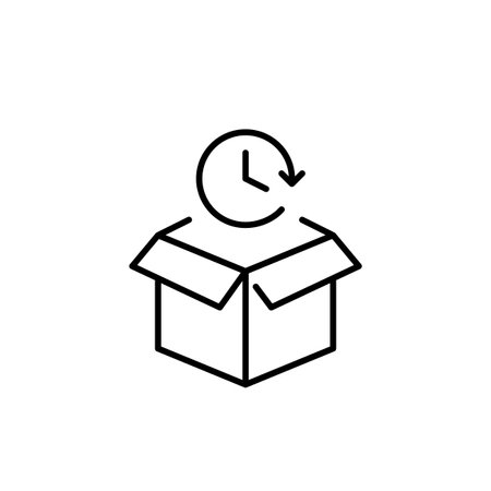 Delivery box and clock. Timed on schedule delivery, fast shipment. Pixel perfect vector iconのイラスト素材