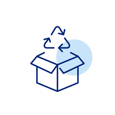 Delivery box and recycling arrows. Recycled packaging, eco-friendly shipment. Pixel perfect, editable stroke iconのイラスト素材