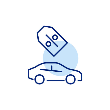 Car and discount price tag. Vehicle deals alerts, transportation savings. Pixel perfect, editable stroke vector iconのイラスト素材