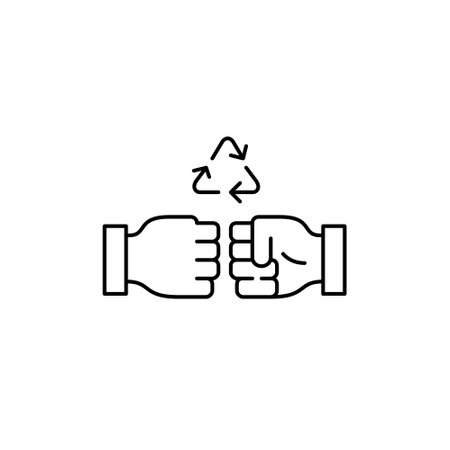 Fist bump and recycling arrows. Eco collaboration. Teamwork and sustainable community living. Pixel perfect, editable stroke vector iconのイラスト素材