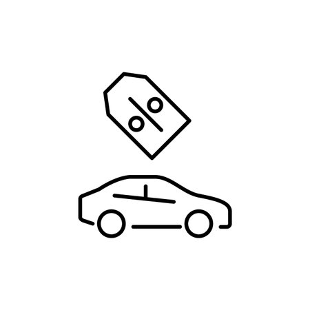 Car and discount price tag. Vehicle deals alerts, transportation savings. Pixel perfect, editable stroke vector iconのイラスト素材