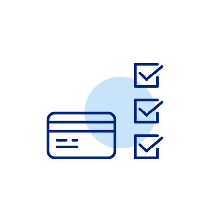 Credit card and checklist. Payment verification, secure financial transactions. Pixel perfect, editable stroke vector iconのイラスト素材