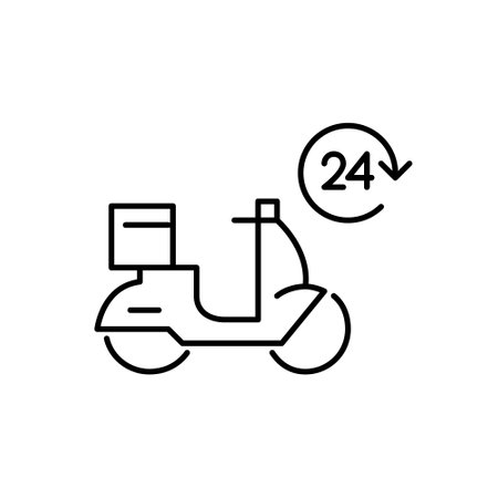 24 hour motorbike delivery service. Pixel perfect, editable stroke vector iconのイラスト素材