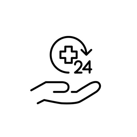 24 hour medical assistance. Health insurance. Pixel perfect, editable stroke vector iconのイラスト素材
