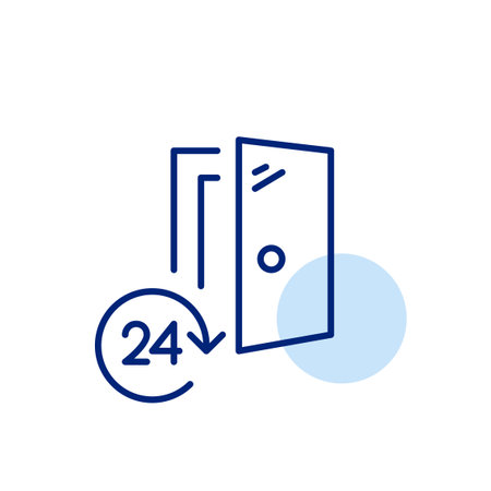 24 hour door-to-door delivery service. Ultra fast, flexible hours delivery. Pixel perfect, editable stroke vector iconのイラスト素材