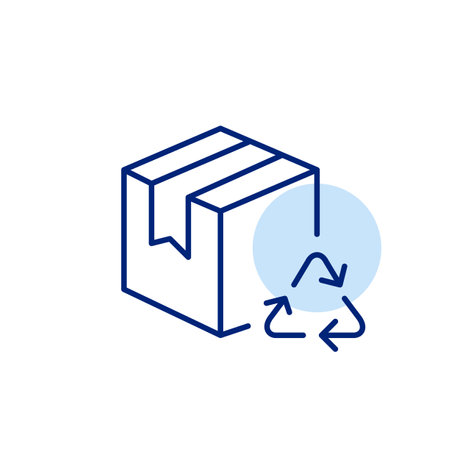 Delivery box and recycling arrows. Sustainable package. Eco-conscious choices. Pixel perfect, editable stroke vector iconのイラスト素材