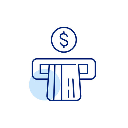 Credit card in ATM and dollar symbol. Cash withdrawal. Pixel perfect, editable stroke vector iconのイラスト素材