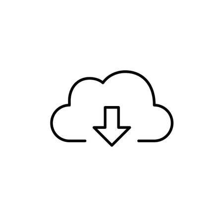 Cloud and download arrows. Virtual file storage. Pixel perfect, editable stroke vector iconのイラスト素材