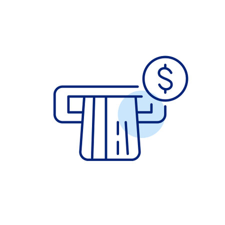 Credit card in ATM and dollar symbol. Cash advance, money withdrawal. Financial transactions. Pixel perfect, editable stroke vector iconのイラスト素材