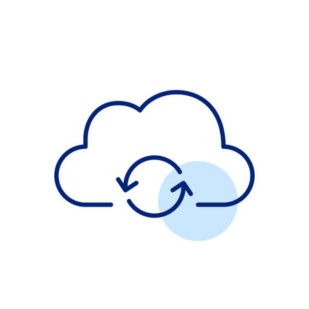 Cloud sync, renewed membership, file backup or data recovery in remote storage. Pixel perfect, editable stroke vector iconのイラスト素材