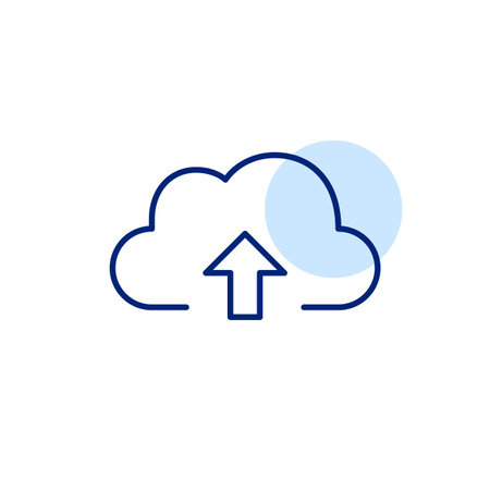 Cloud and upload arrows. Virtual file storage. Pixel perfect, editable stroke vector iconのイラスト素材