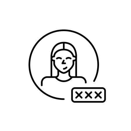 Female user avatar with password input box. Secure login, account protection and verified access. Pixel perfect, editable stroke vector iconのイラスト素材