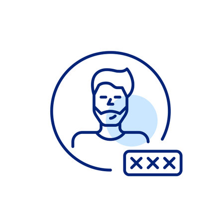 Man user avatar with password input box. Secure login, account protection and verified access. Pixel perfect, editable stroke vector iconのイラスト素材
