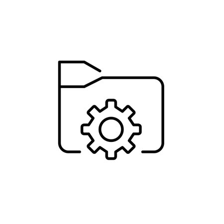 File folder and cogwheel. Preferences or system setup files. Pixel perfect, editable stroke vector iconのイラスト素材