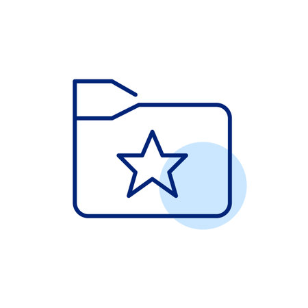 Folder with star symbol on it. Favorites archive. Personal or starred collection stored in a folder. Pixel perfect, editable stroke vector iconのイラスト素材
