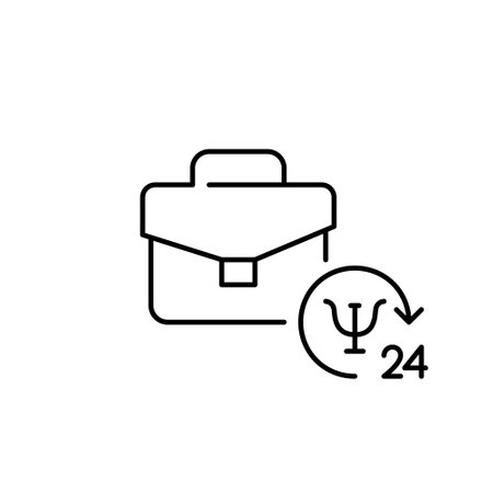 Briefcase and 24 hour psychotherapy support symbol. Work crisis counselling. Pixel perfect, editable stroke vector iconのイラスト素材