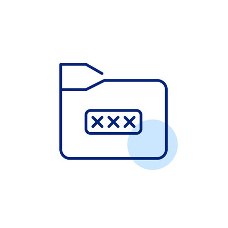 Folder and password input covered with asterisks. Access controlled files. Secure and private files storage. Pixel perfect, editable stroke vector iconのイラスト素材