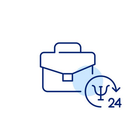 Briefcase and 24 hour psychotherapy support symbol. Work crisis counselling. Pixel perfect, editable stroke vector iconのイラスト素材