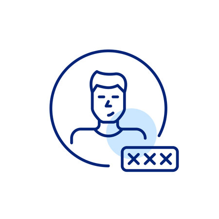 Male user avatar with password input box. Secure login, account protection and verified access. Pixel perfect, editable stroke vector iconのイラスト素材