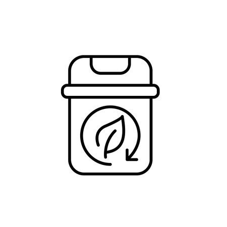 Garbage bin with leaf in recycling arrow. Waste management and separation. Pixel perfect, editable stroke vector iconのイラスト素材