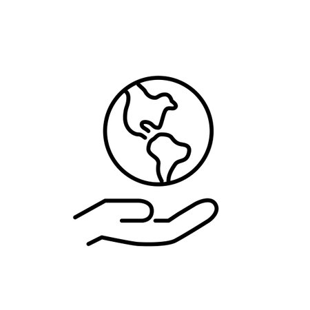 Earth keeper. Hand and globe. Preserving natural resources, unity in environmental care. Pixel perfect, editable stroke vector iconのイラスト素材