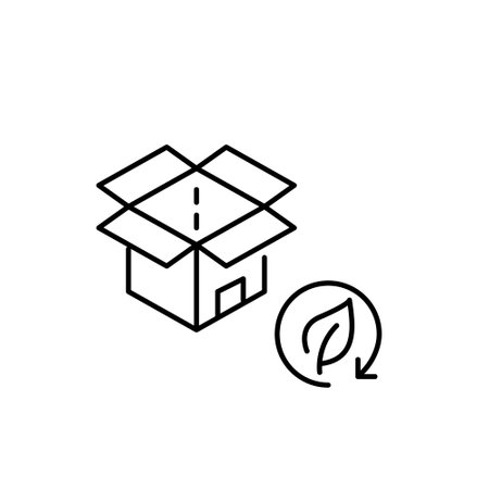 Open parcel box and leaf in recycle arrow. Renewable logistics and green transport. Eco-friendly shipping. Pixel perfect, editable stroke vector iconのイラスト素材