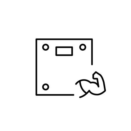 Weight scale and flexed bicep. Gym and fitness, healthy weight. Pixel perfect, editable stroke vector iconのイラスト素材