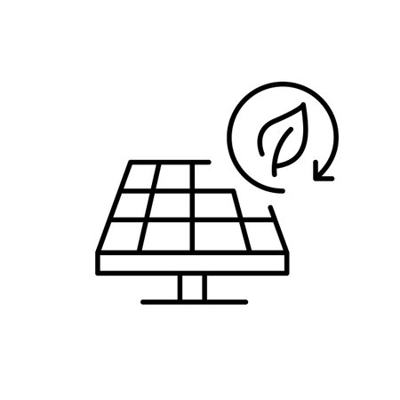 Solar panel and green leaf with renew arrow. Alternative energy sources. Pixel perfect, editable stroke vector iconのイラスト素材