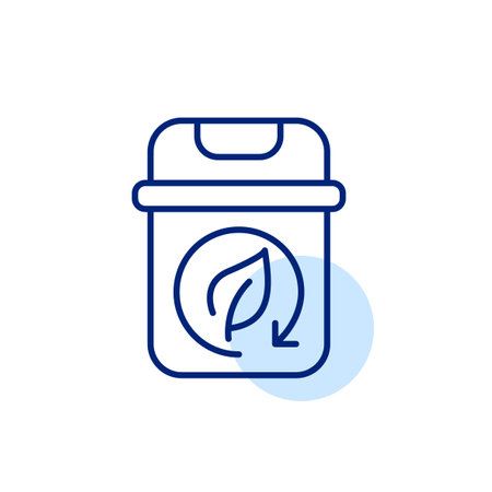 Garbage bin with leaf in recycling arrow. Waste management and separation. Pixel perfect, editable stroke vector iconのイラスト素材