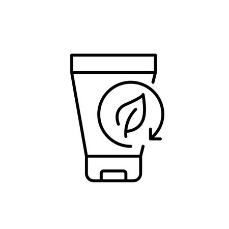 Cosmetics tube and leaf in recycling arrow. Eco-friendly beauty products, natural ingredients and sustainable practices. Pixel perfect, editable stroke vector iconのイラスト素材