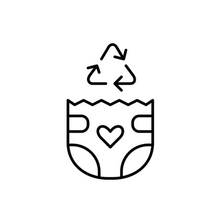 Baby diaper and recycling arrows. Eco-conscious parenting, environment friendly baby products. Pixel perfect, editable stroke vector iconのイラスト素材