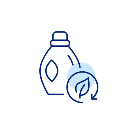 Laundry detergent and leaf in recycling arrow. Organic cleaning products, sustainable living, green eco-friendly practices. Pixel perfect, editable stroke vector iconのイラスト素材