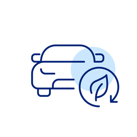 Eco-friendly vehicle practices and innovation. Commitment to green transportation and reduced emissions. Pixel perfect, editable stroke vector iconのイラスト素材