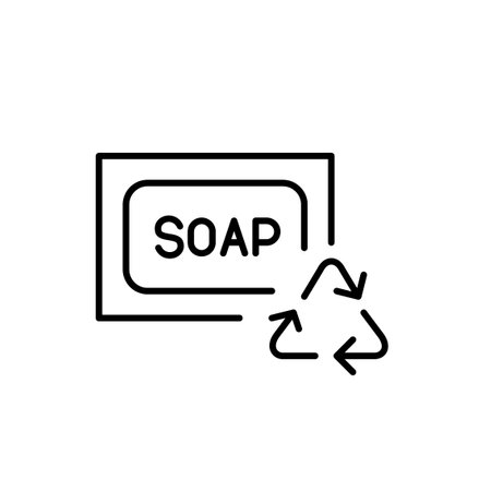 Bar of soap and recycling arrows. Eco-friendly wash and hygiene products. Pixel perfect, editable stroke vector iconのイラスト素材