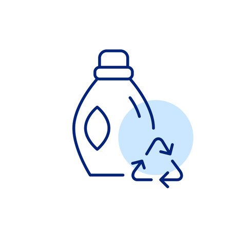 Laundry detergent bottle and recycling arrows. Sustainable cleaning products, recyclable packaging. Pixel perfect, editable stroke vector iconのイラスト素材