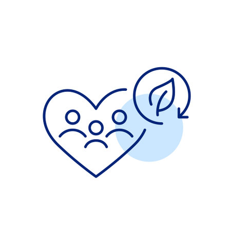 Family of three in heart and leaf in recycling arrow. Eco-friendly household, sustainable living, zero waste. Pixel perfect, editable stroke vector iconのイラスト素材