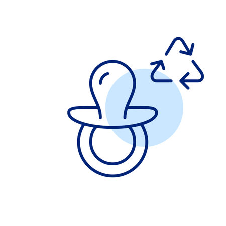 Baby pacifier and recycling arrows. Sustainable children essentials, eco-friendly parenting. Pixel perfect, editable stroke vector iconのイラスト素材