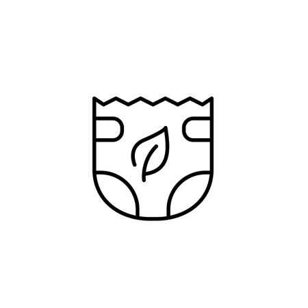 Baby diaper and leaf. Organic products, natural care. Pixel perfect, editable stroke vector iconのイラスト素材