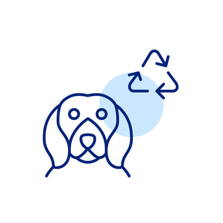Beagle dog and recycling arrows. Sustainable living, eco-friendly products for pets. Pixel perfect, editable stroke vector iconのイラスト素材