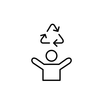 Happy person with raised arms and recycling arrows. Eco-conscious choices, sustainable living and green community. Pixel perfect, editable stroke vector iconのイラスト素材