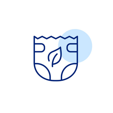 Baby diaper and leaf. Organic products, natural care. Pixel perfect, editable stroke vector iconのイラスト素材