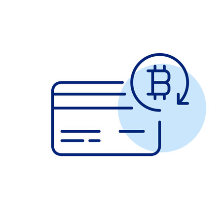 Cryptocurrency account to credit card seamless integrations, synchronization and funds access. Pixel perfect, editable stroke vector iconのイラスト素材