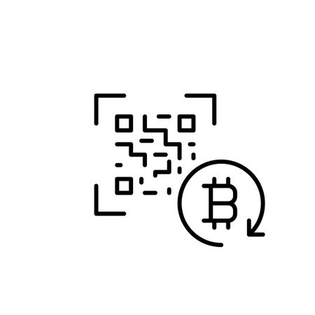 Qr-code and bitcoin in refresh arrow. Crypto wallet reload, instant transfer. Pixel perfect, editable stroke vector iconのイラスト素材