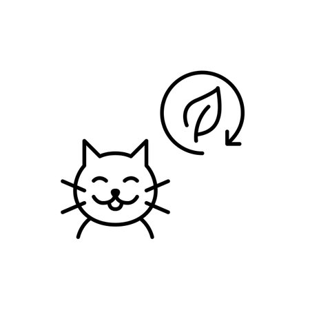 Smiling cat and leaf in recycling arrow. Natural pet care, eco-friendly sustainable products and practices. Pixel perfect vector iconのイラスト素材