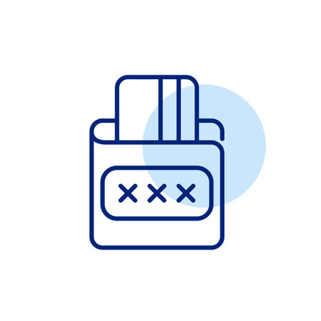 Credit card, wallet and password covered by asterisks. Secure online payments and finances. Pixel perfect, editable stroke iconのイラスト素材